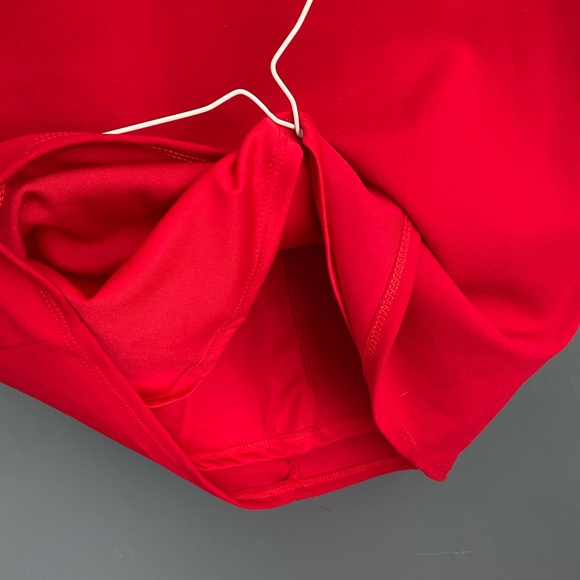 Red Solid Off Shoulder Maternity Fitted Dress - Picture 3 of 10